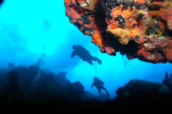 Mergulhando sob as ondas em Pedras Secas I, em Fernando de Noronha - PE (foto de Mateus Harfush - Ciliares)